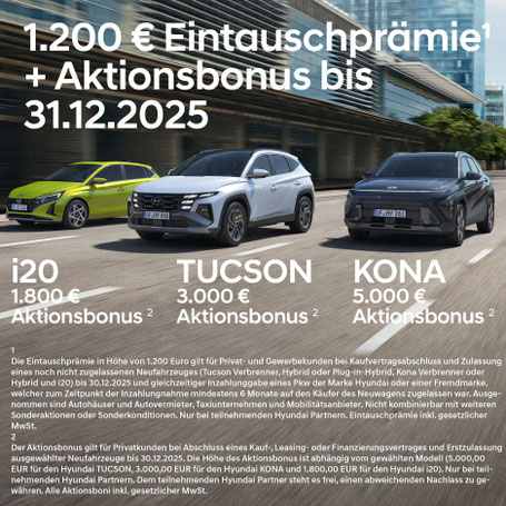i20, Tucson, Kona Aktionsangebote bis 31.12.2025