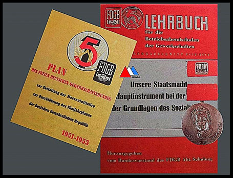 Vijf jarenplan, leerboek,Fritz Heckert Medaille (brons) collectie auteur.