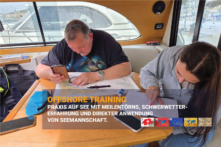 Offshore Training Hochseeschein Schweiz: Praxis und Meilensammeln auf hoher See. Professionelle Nacht-Navigation erleben und buchen!
