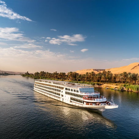 Luxus Flusskreuzfahrtschiff fährt auf dem Nil 2026 