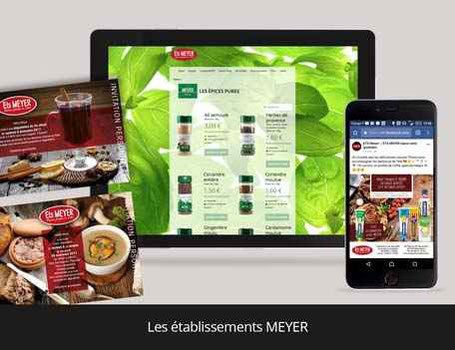 Les établissement MEYER - épices et produits locaux - Création charte graphique - Elaboration site internet et packaging des produits - Communication à 360° - stratégie commerciale - documents print - flyer - catalogue