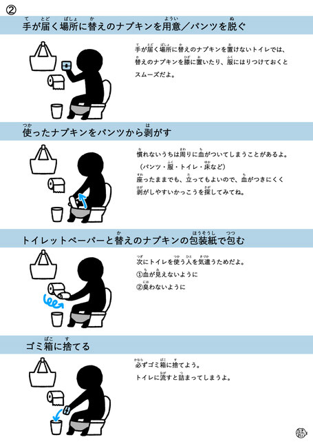 生理用ナプキンのとりかえ方 コンビニで印刷できる絵カード