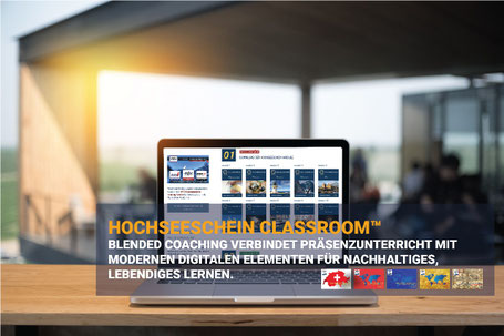 Laptop mit den zehn MASTER HOCHSEESCHEIN MODULEN™ im digitalen Hochseeschein Classroom.