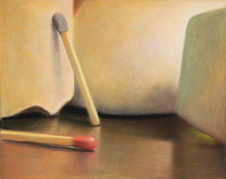 Steine und Streichholz, 2024, Pastell auf Leinwand, 50x40cm