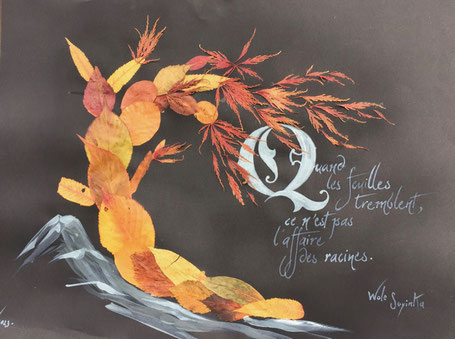 C41 - 50x65 - Feuilles mortes et encre - OFFERTE