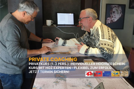 Christoph Winterhalter beim Arbeiten an der Seekarte – persönliches Hochseeschein-Coaching im Nautical Plus™ Privatkurs.