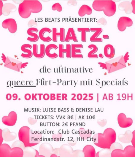 2 Jahre Jubi - queere After-Work-Party am 11.09. im Cascadas - mit DJane DANDY (HH) & DJane Denise (HH)