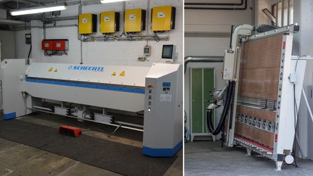 Kantbank und Plattensäge für individuelle Zuschnitte und Anfertigungen beim Dachdecker Einkauf.