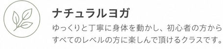 【ナチュラルヨガ】ゆっくりと丁寧に身体を動かし、初心者の方からすべてのレベルの方に楽しんで頂けるクラスです。