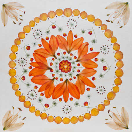 Mandala aus den Blüten des Brautstraußes
