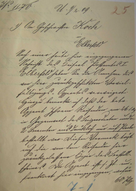 Brief des Bürgermeisters Biesenbach - Seite 1