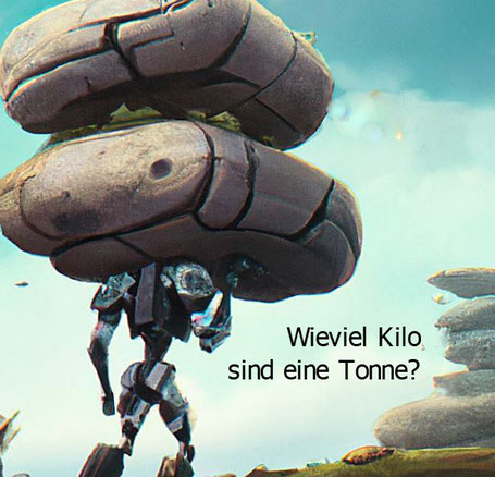 Dieses Bild zeigt eine Wand aus schweren Steinen. Der zugehörige Text fragt: Wieviel Kilo sind eine Tonne?