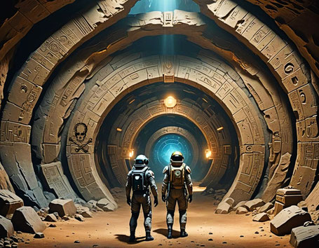 Digital produziertes Stargate öffnet sich über einer Mühle in MV.