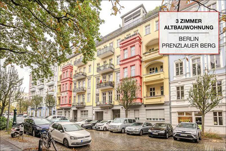 3 Zimmer Altbauwohnung in Berlin Prenzlauer Berg mit Balkon und historischer Fassadenreihe
