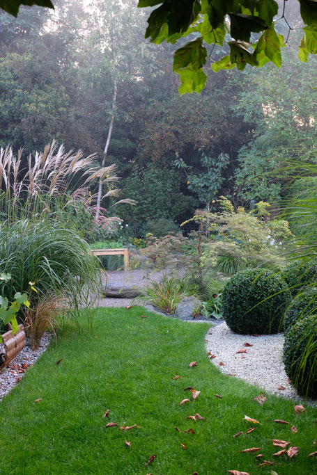 dieartigeGARTEN // Nebel im Herbstgarten - Wein + Chinaschilf, Buchs + Japangarten