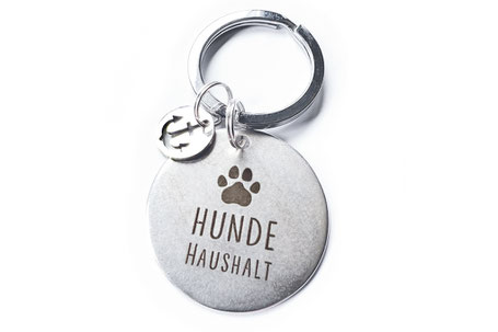 Schlüsselanhänger Hundeliebe Hund rund silber Pfote Hundehaushalt Anker Hundespruch