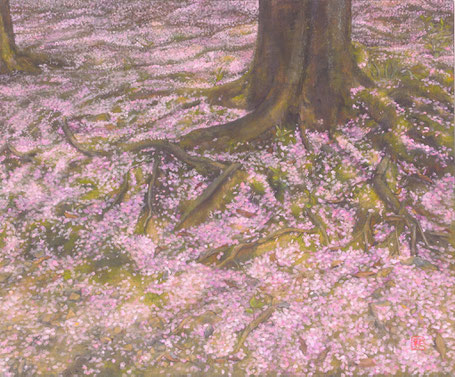 「巡る春」2009(500×606㎜)麻紙・岩絵の具