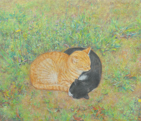 「春眠～ノラの見る夢～」2012年(455×530㎜)麻紙・岩絵の具