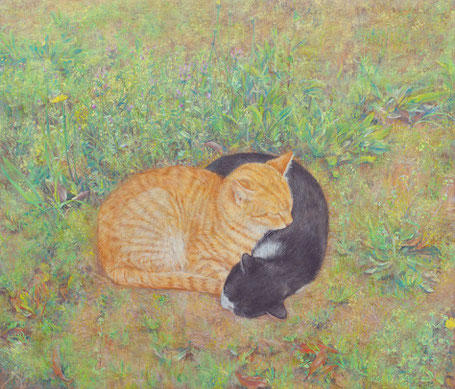 春眠～ノラの見る夢～　2012年　麻紙・岩絵の具