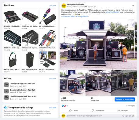 racingtoolstore - boutique d'outils de vissage de marque Wera - facebook - réseaux sociaux - salons- événementiel - contact client
