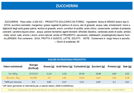 VENDITA ONLINE PRODOTTI TOSCANI ARTIGINALI - ZUCCHERINI - Pasticceria Masoni Vicopisano 