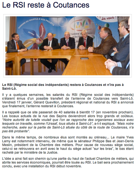 Vendredi 17 janvier, Gérard Quevillon a annoncé que l'antenne RSI resterait à Coutances (La Manche Libre, 20/01/2014)