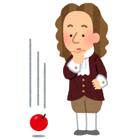 りんごが落ちた時に重力を発見したニュートンのイラスト