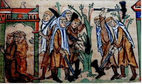Moines Cisterciens travaillant la vigne. Au Moyen Âge, l’histoire du Pinot se confond avec celle des monastères clunisiens et cisterciens qui contribuèrent à la plantation et à la sélection de ce cépage voyageur.
