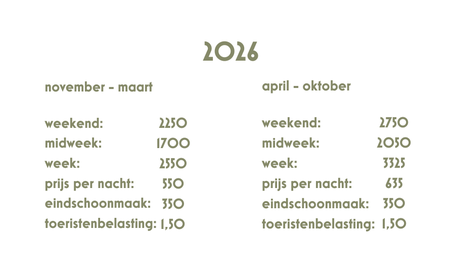 tarieven groot vakantiehuis XL 2026