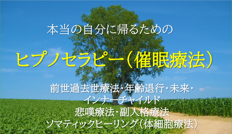 本当の自分に還るためのヒプノセラピー・催眠療法。前世療法・年齢退行・胎児期・近未来・悲嘆（グリーフ）・副人格・ソマティックヒーリング（体細胞療法）