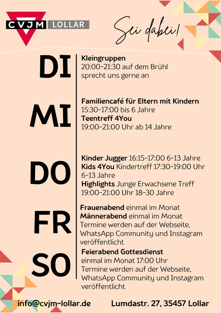 Wochenplan regelmäßiger Angebote