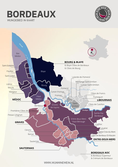 Wijnkaart Bordeaux Wijngebieden en Cru's