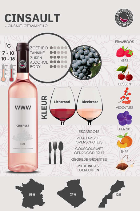 Rode wijnsoorten #17 cinsault wijn infographic