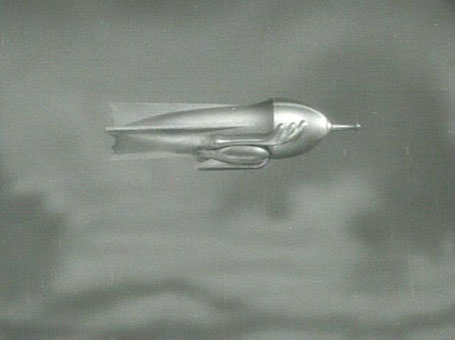 Szenenfoto aus dem Kinoserial "Flash Gordon" (USA 1936); ein Raketenschiff