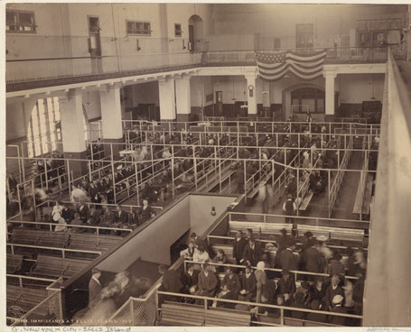 Immigrants at Ellis Island, N.Y.; From The New York Public Library; Free to use without restriction