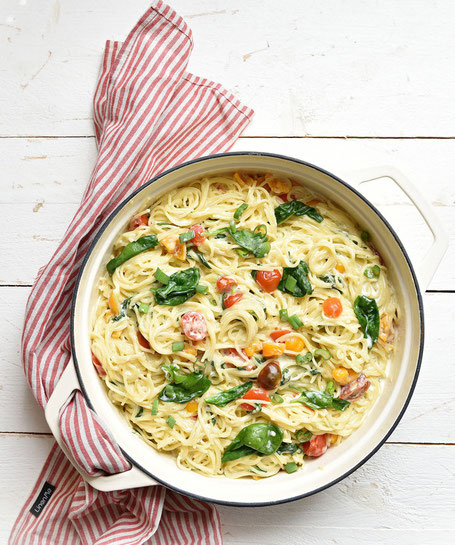 One Pot Pasta Thermomix, One Pot Pasta vegan Thermomix, One Pot Pasta Spinat, One Pot Pasta Spinat Tomaten, One Pot Pasta Mangold