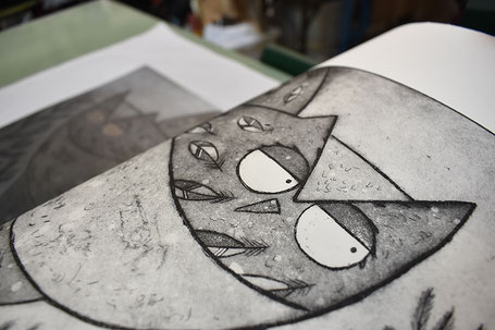 Above the pines - Owl Etching print by Lucy Gell
