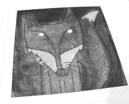 Sly menacing Fox art etching print