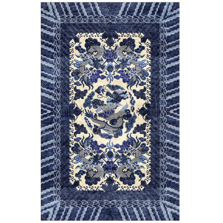 Dragon Rug Imperial Silk China hand-knotted beige blue 8 x 5.6 ft