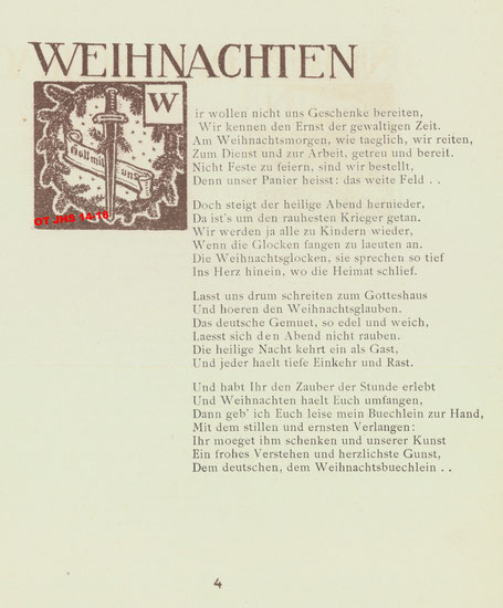 Poème "Noël" - p. 4 du recueil de F. Crasemann, Seclin, 1917 - Propriété exclusive OT JHS14-18 (Reproduction et copie interdites)