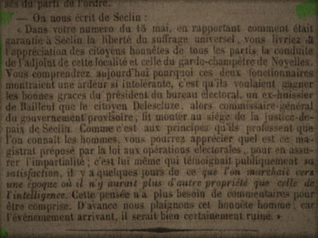 Extrait de "La Liberté - Journal du Nord de la France" - 20 Mai 1849 (BM Lille)