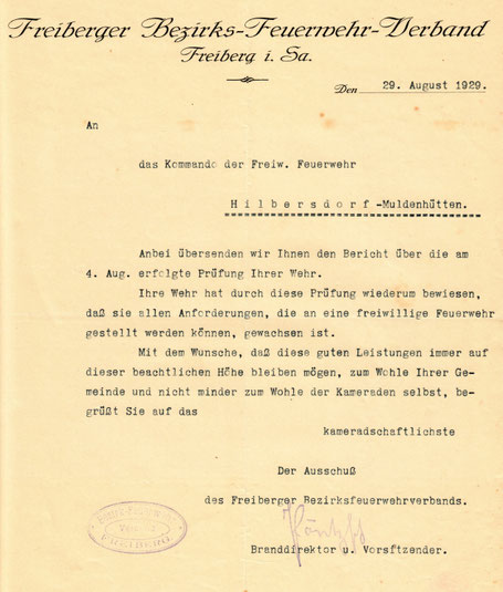 Mitteilung über das Prüfungsergebnis vom Freiberger Bezirks-Feuerwehr-Verband