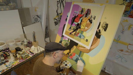 DOME bei seiner Arbeit im Atelier in der Gablonzer Straße.