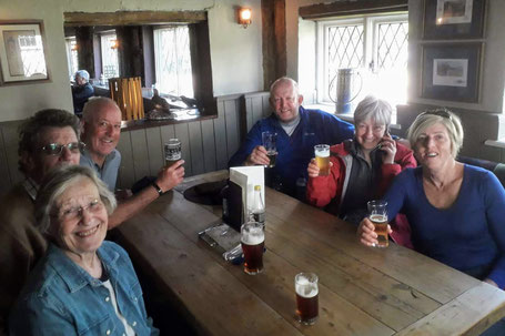 Enjoying a drink in Ye Olde Saracens Head after the walk. Thanks to Bob for the route and to Denis for the drink. 