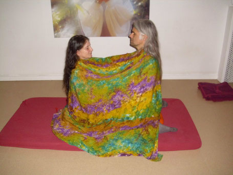 Pyari and Avinash "doing" the Nadabrahma for couples at the Osho Tabaan meditation center, Hamburg, 2011 