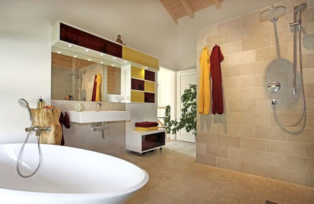 Luxurious bathroom in contemporary flat pack home