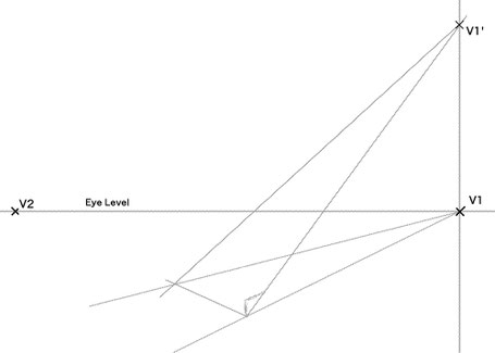 先に段のアタリを取る階段パース作画　③