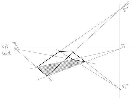 途中で傾斜の変わるもののパース作画④