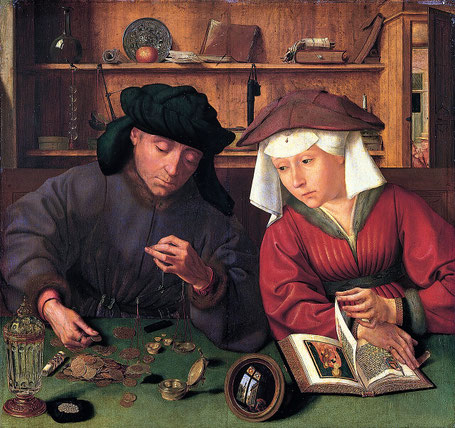 De geldwisselaar en zijn vrouw, Ouentin Massysm, 1514, collectie Het Louvre