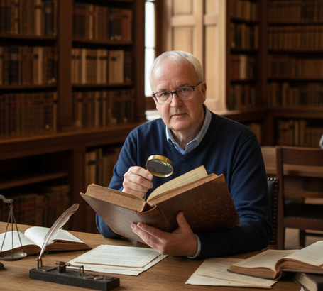Felipe Martínez tasando un libro antiguo 